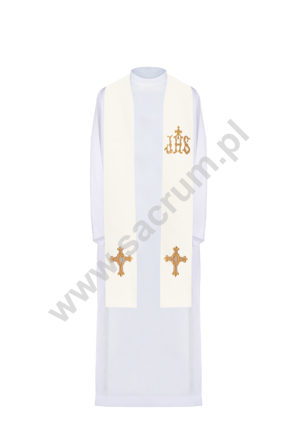 Stuła kapłańska haftowana krzyż i IHS KST/157/05/01 ECRU
