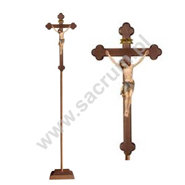 Krzyż procesyjny drewniany z podstawą 32-709202 (color) - różne wielkości 