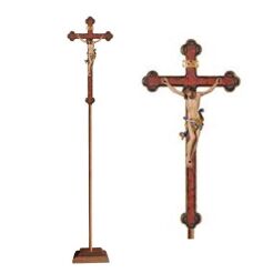 Krzyż procesyjny drewniany z podstawą 32-709104 (color) - różne wielkości 