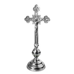 Krzyż z blachy mosiężnej, niklowany, 02-201B, chrom, wysokość 56 cm