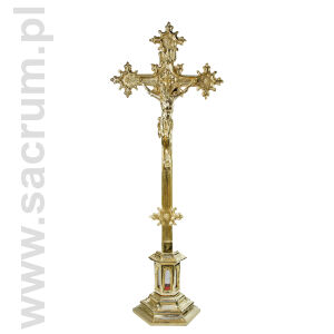 Krzyż ołtarzowy mosiężny z miejscem na relikwie 18-005, wysokość 75 cm