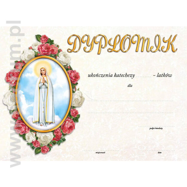 Dyplomik ukończenia katechezy - Matka Boża Fatimska, 25 szt