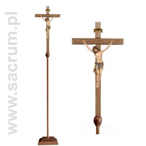 Krzyż procesyjny drewniany z podstawą 32-709200 (color) - różne wielkości 