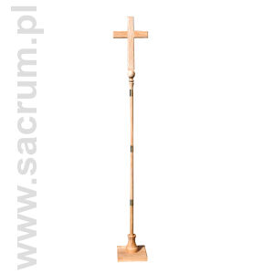 Krzyż procesyjny drewniany z okuciami w kolorze złotym