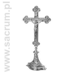 Krzyż ołtarzowy mosiężny, niklowany 18-002, wysokość 42 cm