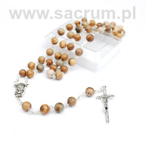 Różaniec z kamienia naturalnego w pudełku - R694 - Picture Jasper