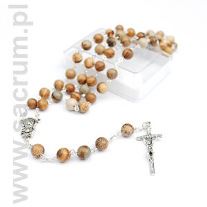 Różaniec z kamienia naturalnego w pudełku - R694 - Picture Jasper