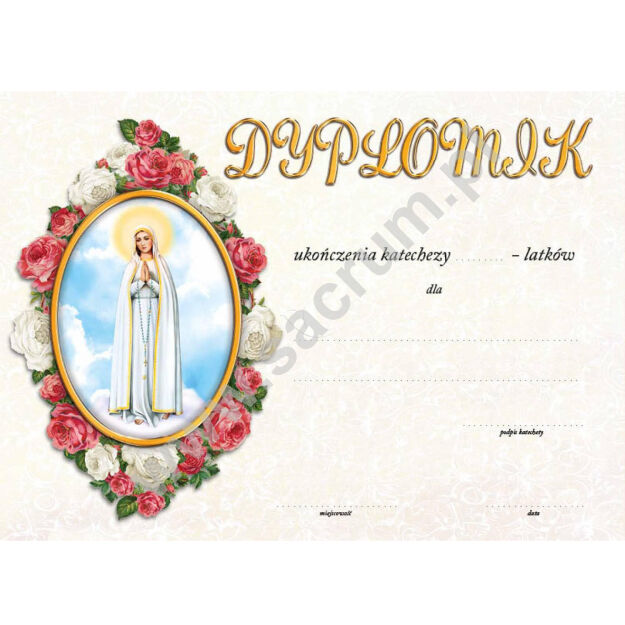 Dyplomik ukończenia katechezy - metaliza - Matka Boża Fatimska, 25 szt