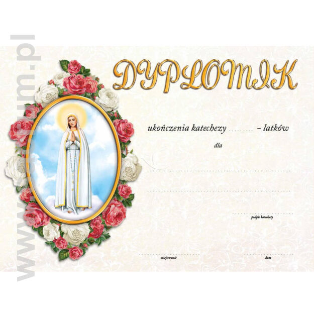Dyplomik ukończenia katechezy - metaliza - Matka Boża Fatimska, 25 szt