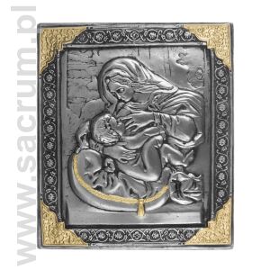Ikona z metaloplastyki, Matka Boża Karmiąca,  wymiar 15x19 cm