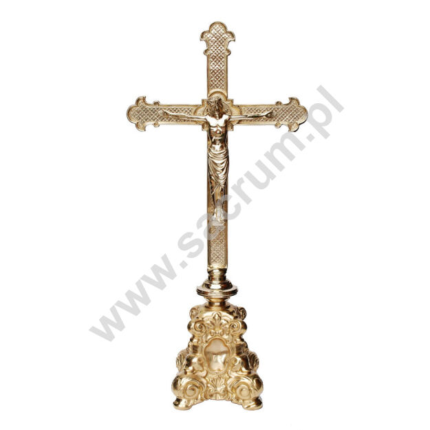 Krzyż ołtarzowy mosiężny, wysokość 60 cm